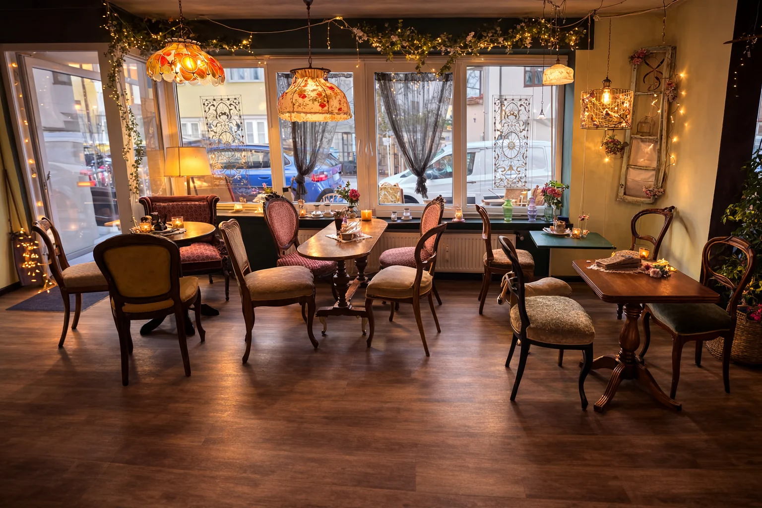 Gesamtansicht des Cafés – KI-unterstützte Stimmungsvisualisierung
